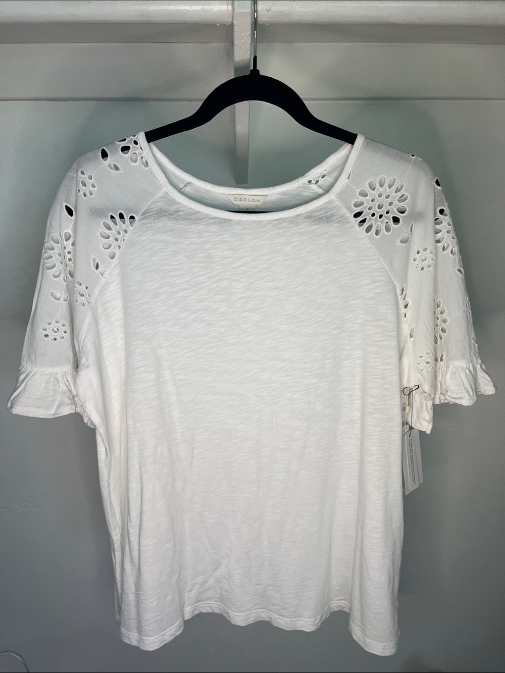 Caslon White Eyelet Raglan Sleeve Tee